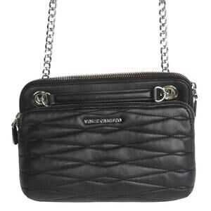 New VINCE CAMUTO Black Quilted Leather Convertible Strap Shoulder Crossbody Bag